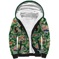 Hawaiian and Japanese Culture Together Sherpa Hoodie Hawaiian Island Shapes with Japanese Landscape Green Color LT03 Unisex Green - Polynesian Pride