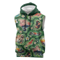 Hawaiian and Japanese Culture Together Sleeveless Hoodie Hawaiian Island Shapes with Japanese Landscape Green Color LT03 Green - Polynesian Pride