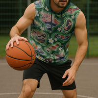 Hawaiian and Japanese Culture Together Sleeveless Hoodie Hawaiian Island Shapes with Japanese Landscape Green Color LT03 - Polynesian Pride