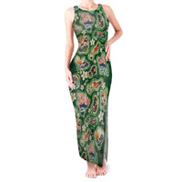 Hawaiian and Japanese Culture Together Tank Maxi Dress Hawaiian Island Shapes with Japanese Landscape Green Color LT03 Women Green - Polynesian Pride