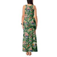 Hawaiian and Japanese Culture Together Tank Maxi Dress Hawaiian Island Shapes with Japanese Landscape Green Color LT03 - Polynesian Pride