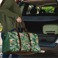 Hawaiian and Japanese Culture Together Travel Bag Hawaiian Island Shapes with Japanese Landscape Green Color