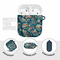 Hawaiian and Japanese Culture Together AirPods Case Hawaiian Island Shapes with Japanese Landscape Teal Color