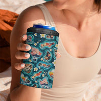 Hawaiian and Japanese Culture Together 4 in 1 Can Cooler Tumbler Hawaiian Island Shapes with Japanese Landscape Teal Color LT03 - Polynesian Pride