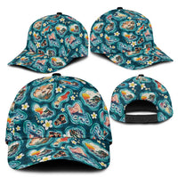 Hawaiian and Japanese Culture Together Classic Cap Hawaiian Island Shapes with Japanese Landscape Teal Color