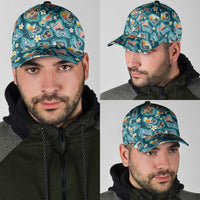 Hawaiian and Japanese Culture Together Classic Cap Hawaiian Island Shapes with Japanese Landscape Teal Color