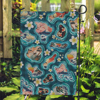 Hawaiian and Japanese Culture Together Garden Flag Hawaiian Island Shapes with Japanese Landscape Teal Color