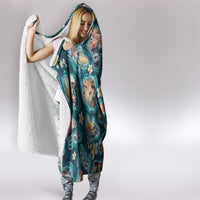 Hawaiian and Japanese Culture Together Hooded Blanket Hawaiian Island Shapes with Japanese Landscape Teal Color