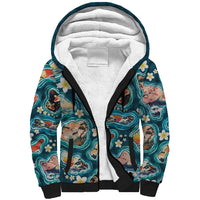Hawaiian and Japanese Culture Together Sherpa Hoodie Hawaiian Island Shapes with Japanese Landscape Teal Color LT03 Unisex Teal - Polynesian Pride