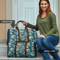 Hawaiian and Japanese Culture Together Travel Bag Hawaiian Island Shapes with Japanese Landscape Teal Color