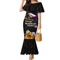 American Samoa Fue and Kava Bowl Mermaid Dress Plumeria and Polynesian Pattern LT03 Women Black - Polynesian Pride