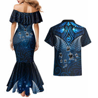 New Zealand Matariki Couples Matching Mermaid Dress and Hawaiian Shirt Maori Pattern and Kiwi Bird Haka Dance Sky Night LT03 - Polynesian Pride