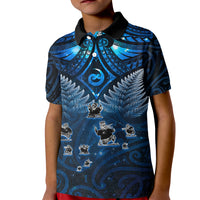 New Zealand Matariki Kid Polo Shirt Maori Pattern and Kiwi Bird Haka Dance Sky Night