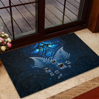 New Zealand Matariki Rubber Doormat Maori Pattern and Kiwi Bird Haka Dance Sky Night