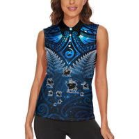 New Zealand Matariki Women Sleeveless Polo Shirt Maori Pattern and Kiwi Bird Haka Dance Sky Night