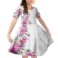 Hawaii Tropical Leaves and Flowers Family Matching Mermaid Dress and Hawaiian Shirt Tribal Polynesian Pattern White Style