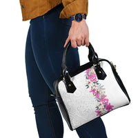 Hawaii Tropical Leaves and Flowers Shoulder Handbag Tribal Polynesian Pattern White Style