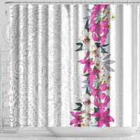 Hawaii Tropical Leaves and Flowers Shower Curtain Tribal Polynesian Pattern White Style