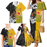 Aotearoa New Zealand And Australia Basketball Custom Family Matching Mermaid Dress and Hawaiian Shirt Maori Tribal Tattoo And Aboriginal Dot Art Heritage