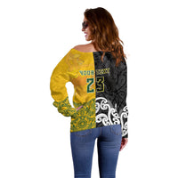 Aotearoa New Zealand And Australia Basketball Custom Off Shoulder Sweater Maori Tribal Tattoo And Aboriginal Dot Art Heritage