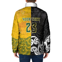 Aotearoa New Zealand And Australia Basketball Custom Padded Jacket Maori Tribal Tattoo And Aboriginal Dot Art Heritage