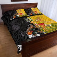 Aotearoa New Zealand And Australia Basketball Custom Quilt Bed Set Maori Tribal Tattoo And Aboriginal Dot Art Heritage
