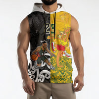 Aotearoa New Zealand And Australia Basketball Custom Sleeveless Hoodie Maori Tribal Tattoo And Aboriginal Dot Art Heritage
