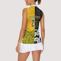 Aotearoa New Zealand And Australia Basketball Custom Women Sleeveless Polo Shirt Maori Tribal Tattoo And Aboriginal Dot Art Heritage