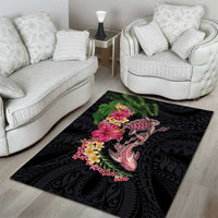 Hawaiian Tropical Plants Turtle and Shark Area Rug Polynesian Art Tattoo