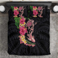 Hawaiian Tropical Plants Turtle and Shark Bedding Set Polynesian Art Tattoo LT03 Black - Polynesian Pride