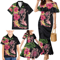 Hawaiian Tropical Plants Turtle and Shark Family Matching Mermaid Dress and Hawaiian Shirt Polynesian Art Tattoo