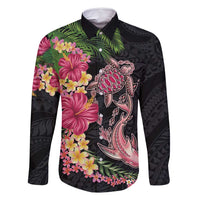 Hawaiian Tropical Plants Turtle and Shark Family Matching Summer Maxi Dress and Hawaiian Shirt Polynesian Art Tattoo