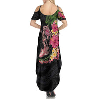 Hawaiian Tropical Plants Turtle and Shark Family Matching Summer Maxi Dress and Hawaiian Shirt Polynesian Art Tattoo