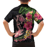 Hawaiian Tropical Plants Turtle and Shark Hawaiian Shirt Polynesian Art Tattoo