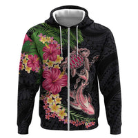 Hawaiian Tropical Plants Turtle and Shark Hoodie Polynesian Art Tattoo LT03 Zip Hoodie Black - Polynesian Pride