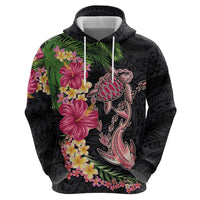 Hawaiian Tropical Plants Turtle and Shark Hoodie Polynesian Art Tattoo LT03 - Polynesian Pride