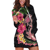 Hawaiian Tropical Plants Turtle and Shark Hoodie Dress Polynesian Art Tattoo
