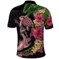 Hawaiian Tropical Plants Turtle and Shark Polo Shirt Polynesian Art Tattoo