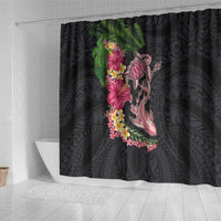 Hawaiian Tropical Plants Turtle and Shark Shower Curtain Polynesian Art Tattoo