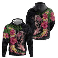 Hawaiian Tropical Plants Turtle and Shark Zip Hoodie Polynesian Art Tattoo