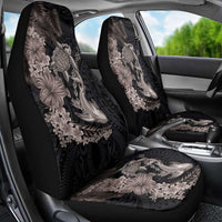 Hawaiian Tropical Plants Turtle and Shark Car Seat Cover Polynesian Art Tattoo Grayscale Color