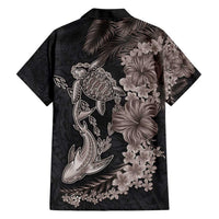 Hawaiian Tropical Plants Turtle and Shark Hawaiian Shirt Polynesian Art Tattoo Grayscale Color