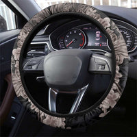 Hawaiian Tropical Plants Turtle and Shark Steering Wheel Cover Polynesian Art Tattoo Grayscale Color