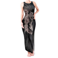 Hawaiian Tropical Plants Turtle and Shark Tank Maxi Dress Polynesian Art Tattoo Grayscale Color
