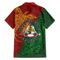 Papua New Guinea East Sepik Province Family Matching Off The Shoulder Long Sleeve Dress and Hawaiian Shirt Tribal Crocodile Birds of Paradise Melanesian Tattoo