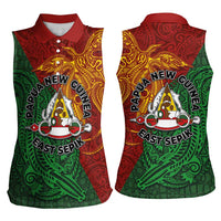 Papua New Guinea East Sepik Province Women Sleeveless Polo Shirt Tribal Crocodile Birds of Paradise Melanesian Tattoo