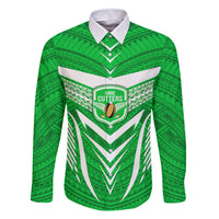 Kimbe Cutters Rugby Family Matching Summer Maxi Dress and Hawaiian Shirt Papua New Guinea Polynesian Tattoo Green Version LT03 Dad's Shirt - Long Sleeve Green - Polynesian Pride