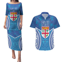 Fiji Day Couples Matching Puletasi and Hawaiian Shirt Fijian Masi Tribal Hibiscus Tattoo and Tapa Pattern