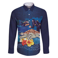 Polynesian Scuba Diving Family Matching Long Sleeve Bodycon Dress and Hawaiian Shirt Honu with Hibiscus and Plumeria Flower and Tapa Tribal Pattern