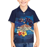 Polynesian Scuba Diving Family Matching Puletasi and Hawaiian Shirt Honu with Hibiscus and Plumeria Flower and Tapa Tribal Pattern